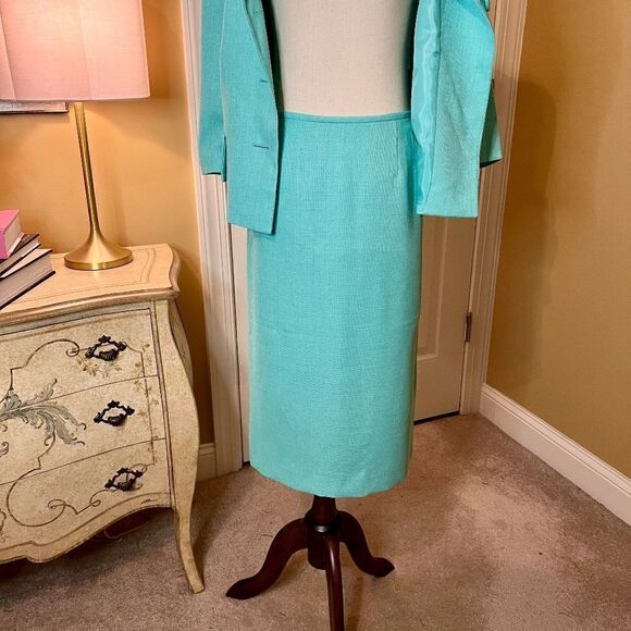 NWOT Ladies Le Suit 2 Piece Skirt Jacket Turquoise Suit Size 12 - Picture 3 of 3
